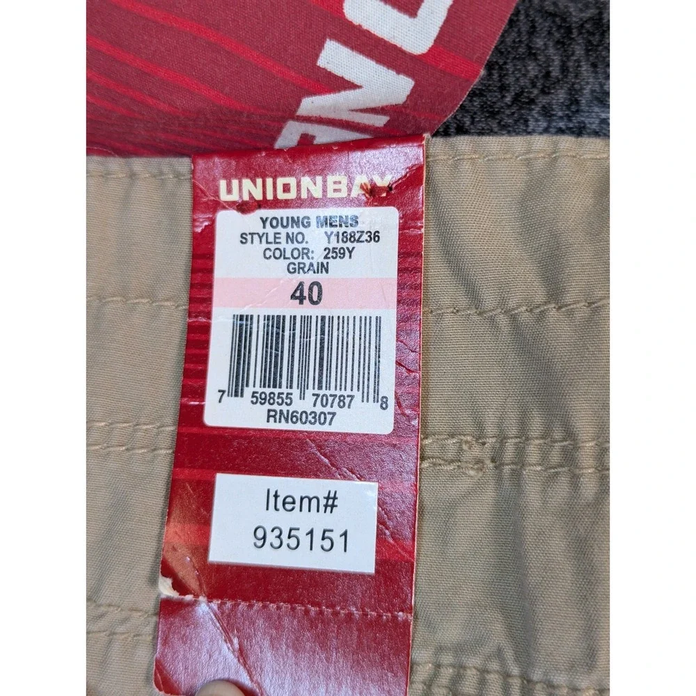 Unionbay Mens Cargo Shorts Grain Khaki Tan Cotton Y188Z36 Size 40 NWT